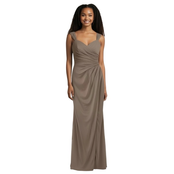Azazie Taupe Maxi Bridesmaids Formal Dress size A6